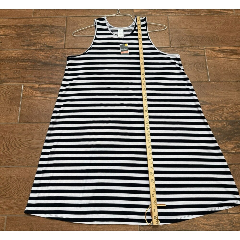 Women's L Swing Dress Black White Stripe Sleeveless Tank Knit Swimsuit Cover Up - Picture 3 of 5